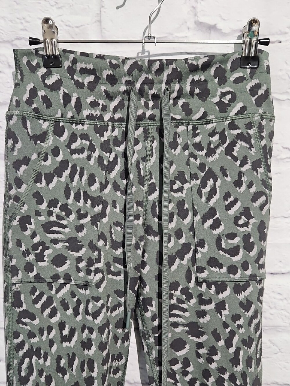 Offline By Aerie High-Waist Olive Leopard Print Leggings with Drawstring - Picture 2 of 6